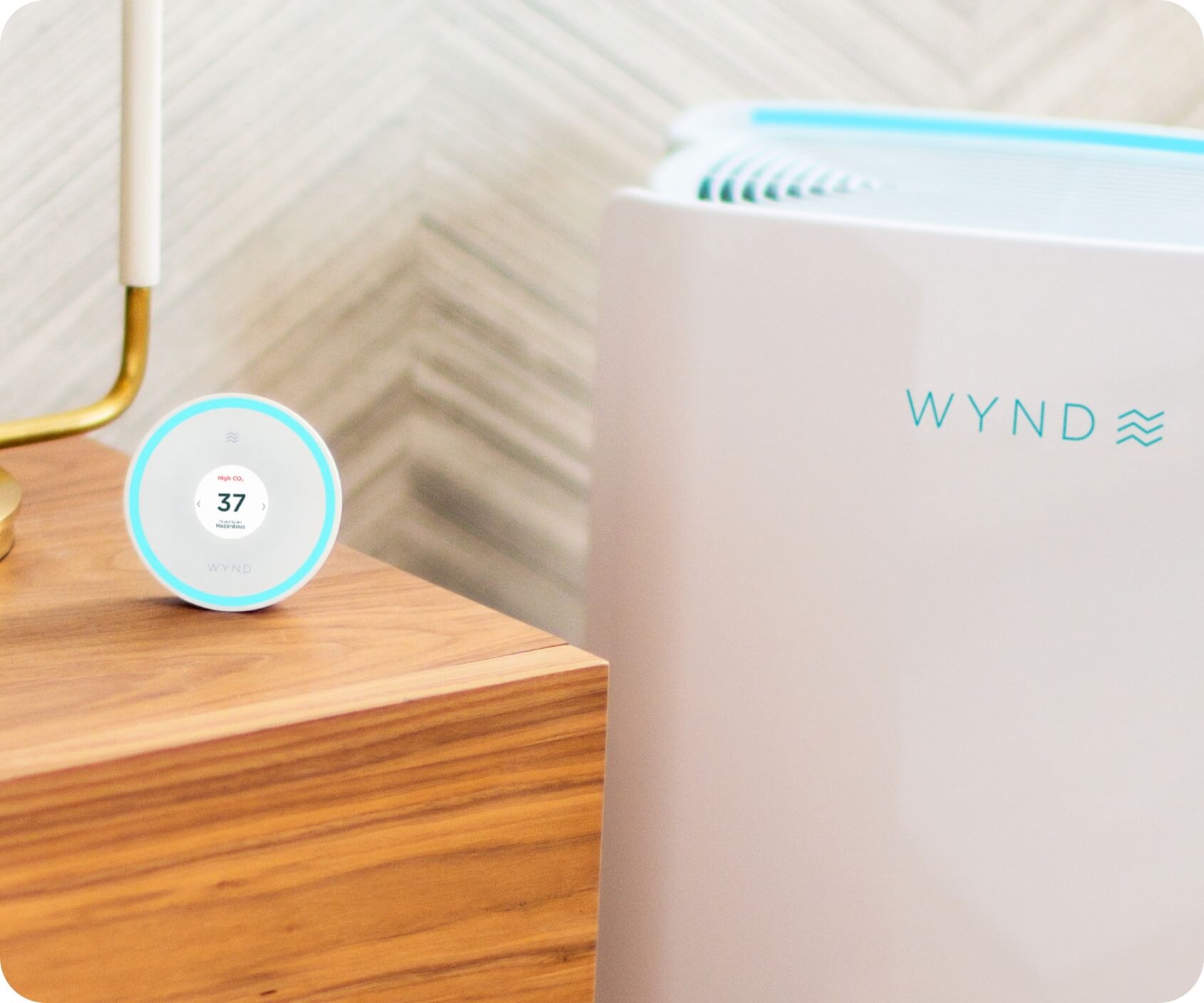 Image of Wynd Halo and Home Purifier on nightstand